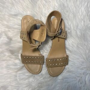 Tan suede studded sandals